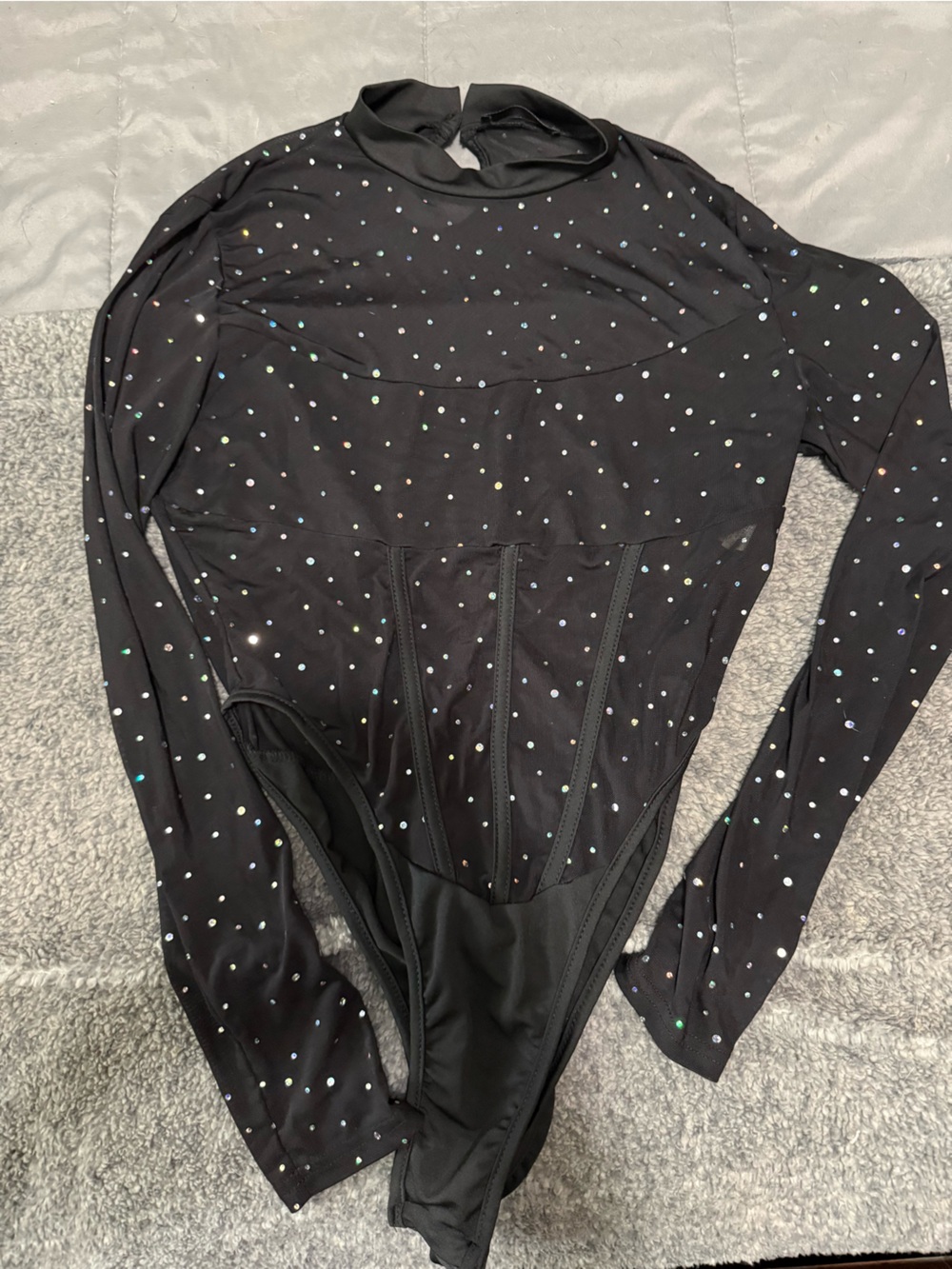 SHEIN Black Long-Sleeve Sparkle Kids One-Piece